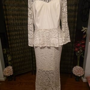 Ashley Stewart Cream Lace Long Sleeve Dress